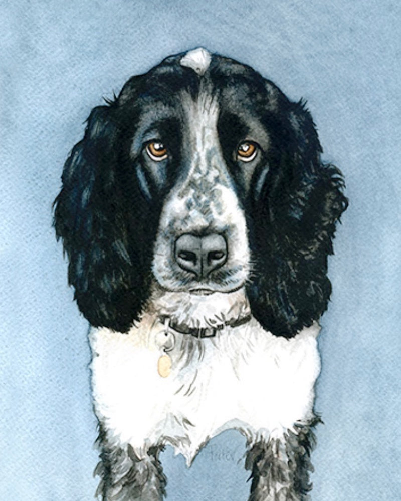 Artistic illustration of a dog with a blue background