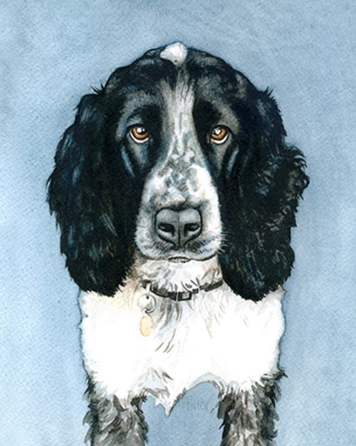 Artistic illustration of a dog with a blue background